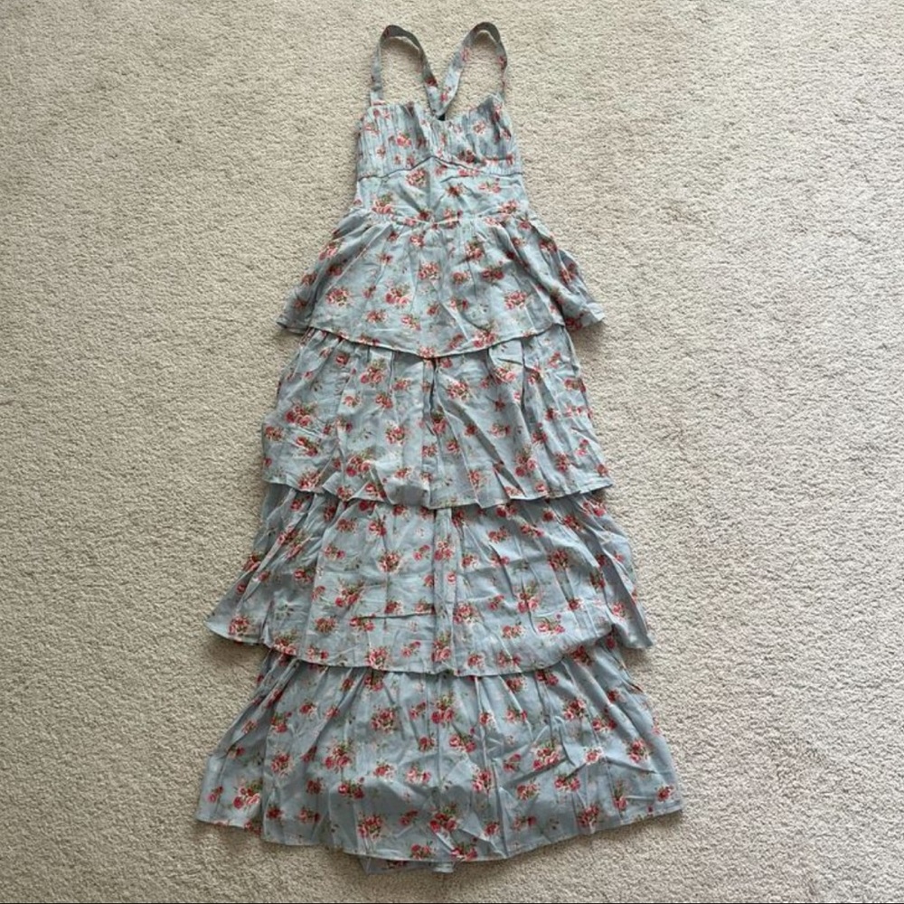 Abercrombie blue & pink floral ruffle maxi dress